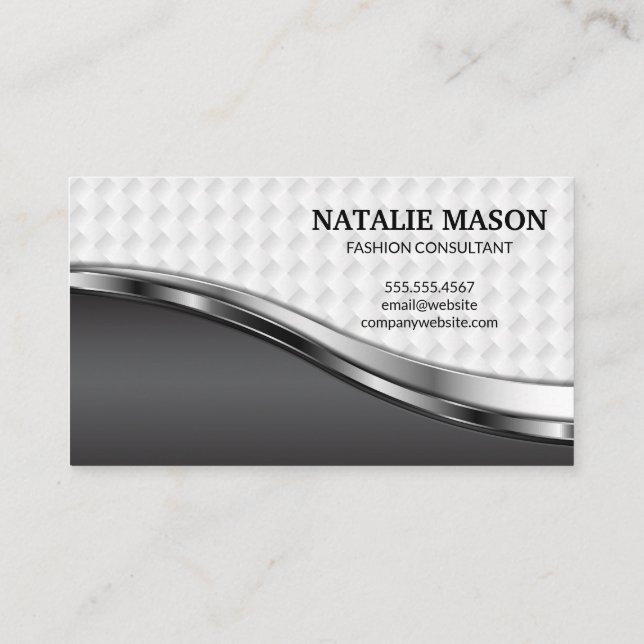 Monogram Elegant Weave Pattern | Metallic Business Card (Back)
