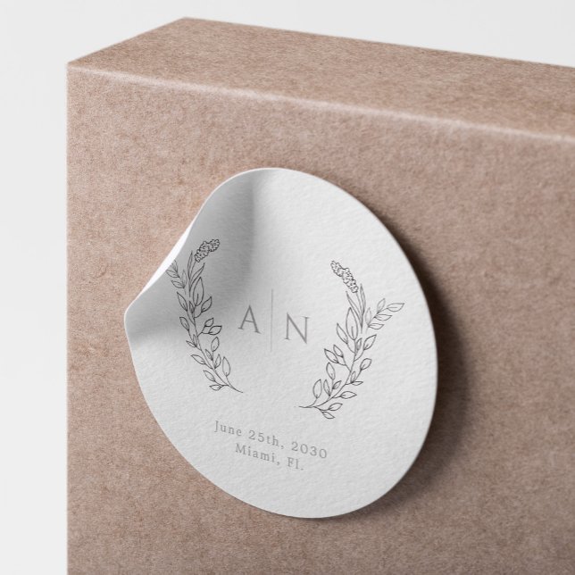 Monogram elegant wedding classic round sticker (Creator Uploaded)