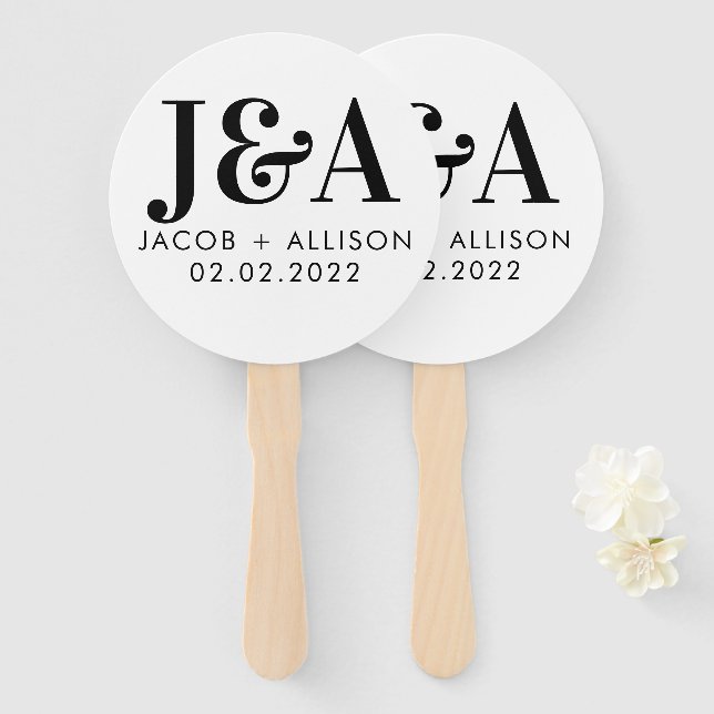 monogram elegant  wedding favor bridal party hand fan (Front and Back)