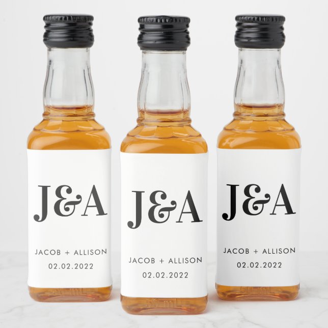monogram elegant wedding favor bridal party liquor bottle label (Bottles)