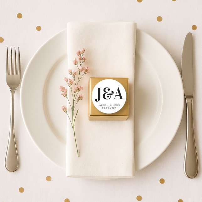 monogram elegant wedding favor gift classic round sticker (Creator Uploaded)