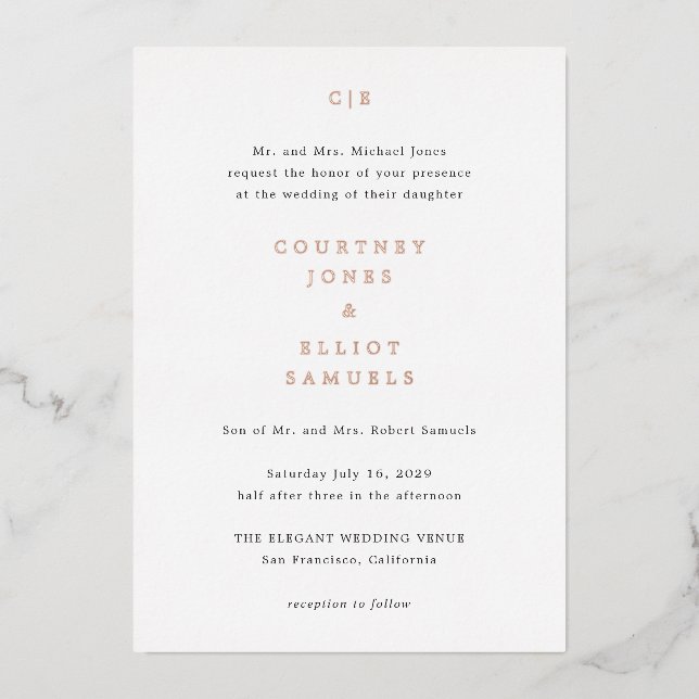 Monogram Elegant Wedding Foil Invitation (Front)