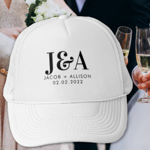 monogram elegant wedding guest favor trucker hat