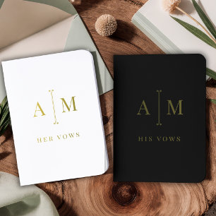 Monogram Elegant Wedding His Hers Black White Foil Vow Books