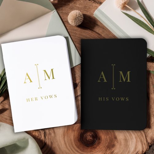 Monogram Elegant Wedding His Hers Black White  Foil Vow Books