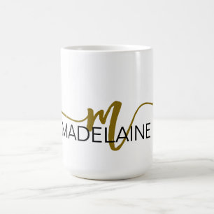 Monogram Elegant White Black Gold Coffee Mug