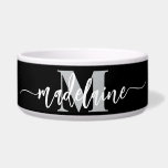 Monogram Elegant White Black Personal Bowl<br><div class="desc">An elegant monogram with your personal name.
the background is white with your name in a modern black script font.
Your initial is in a soft grey color.</div>