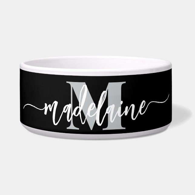 Monogram Elegant White Black Personal Bowl (Front)