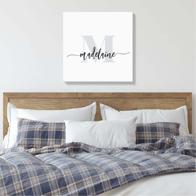 Monogram Elegant White Black Personal Canvas Print (Insitu(Bedroom))