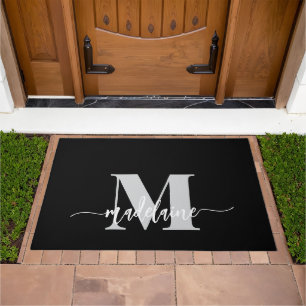 Monogram Elegant White Black  Personal Doormat