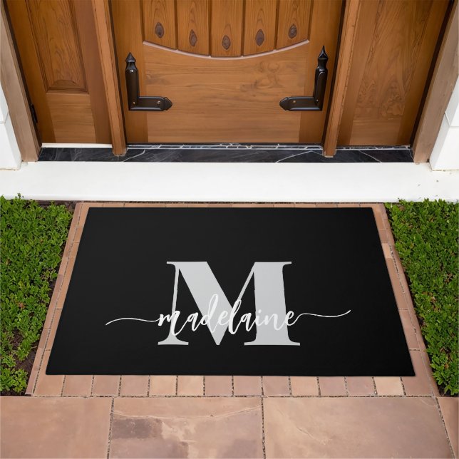 Monogram Elegant White Black  Personal Doormat (Outdoor)