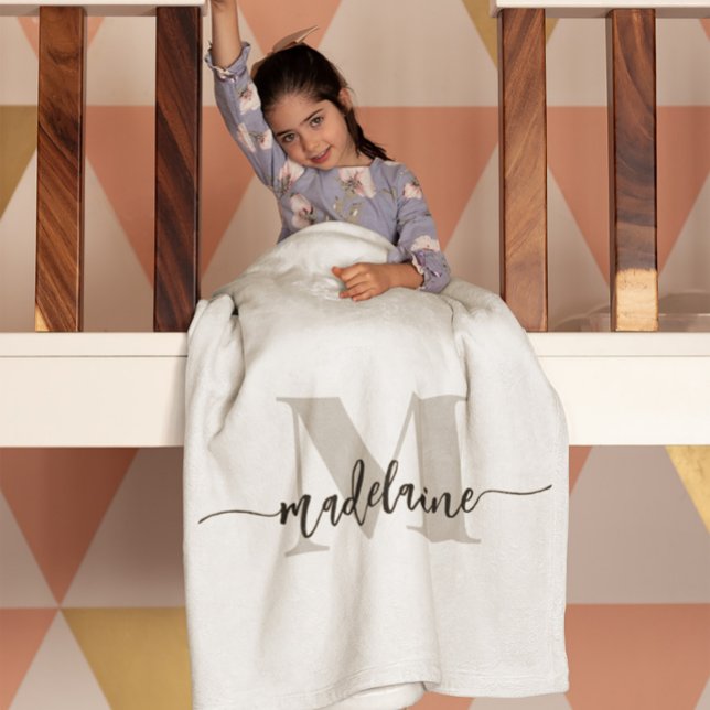 Monogram Elegant White Black Personal Fleece Blanket (Creator Uploaded)