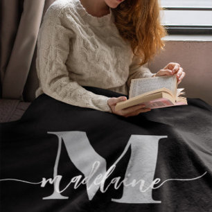 Monogram Elegant White Black Personal Fleece Blanket