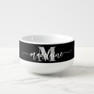 Monogram Elegant White Black Personal Soup Mug