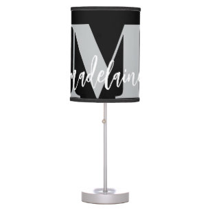 Monogram Elegant White Black Personal Table Lamp