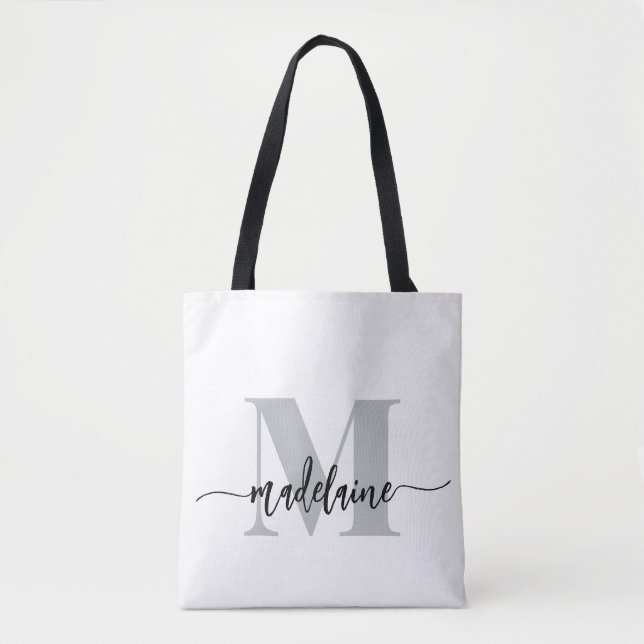 Monogram Elegant White Black  Tote Bag (Front)