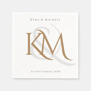 Monogram Elegant White Gold Script Modern Custom Napkins
