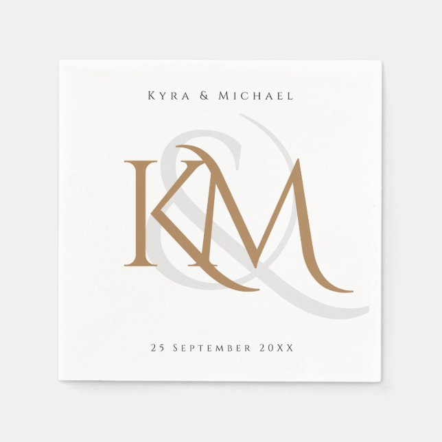 Monogram Elegant White Gold Script Modern Custom Napkins (Front)