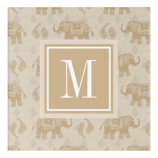 Monogram | Elephant Khaki Caravan Pattern Acrylic Print (Front)