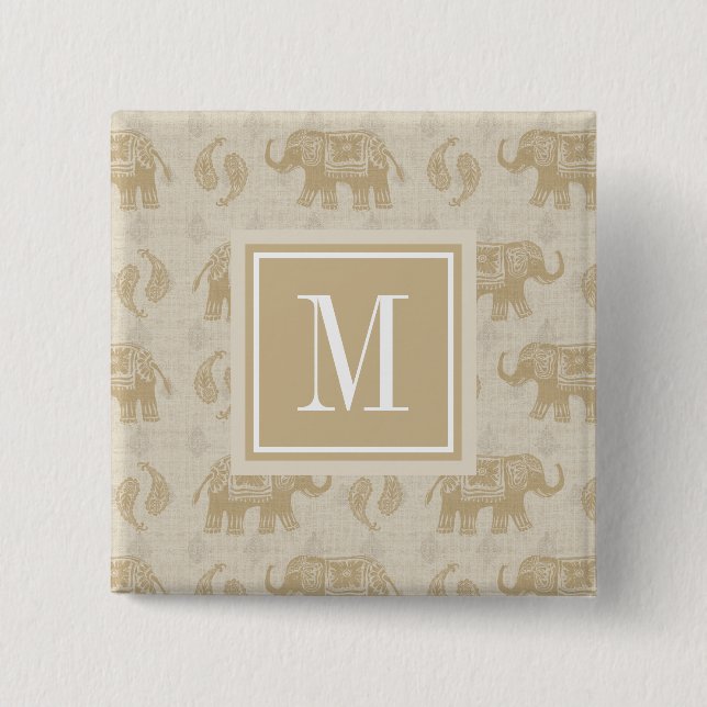 Monogram | Elephant Khaki Caravan Pattern Button (Front)