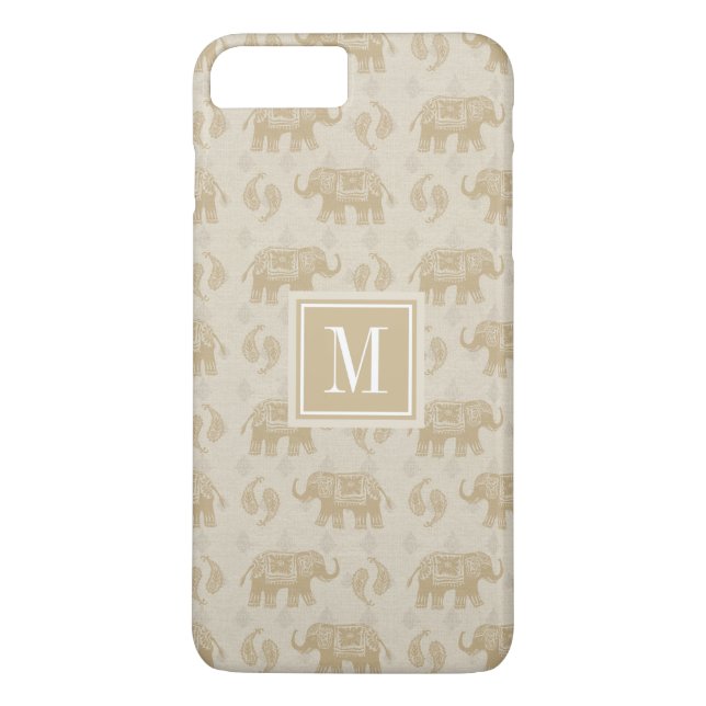Monogram | Elephant Khaki Caravan Pattern Case-Mate iPhone Case (Back)