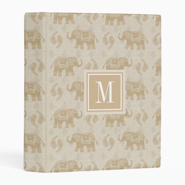 Monogram | Elephant Khaki Caravan Pattern Mini Binder (Front/Spine)