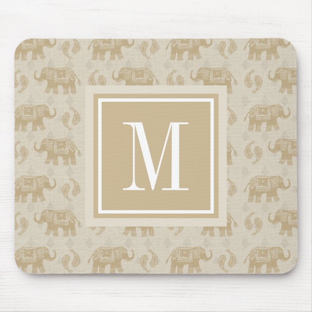 Monogram | Elephant Khaki Caravan Pattern Mouse Pad (Front)