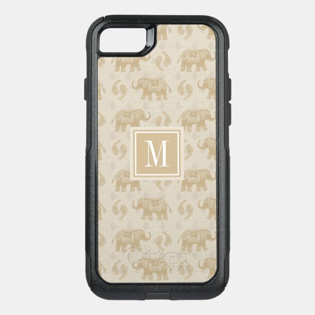 Monogram | Elephant Khaki Caravan Pattern Otterbox iPhone Case (Back)