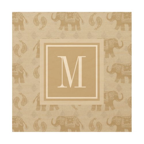 Monogram  Elephant Khaki Caravan Pattern Wood Wall Art
