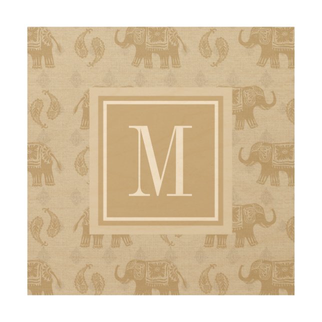 Monogram | Elephant Khaki Caravan Pattern Wood Wall Art (Front)