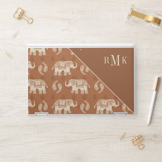Monogram | Elephant Orange Caravan Pattern 2 HP Laptop Skin (Desk)