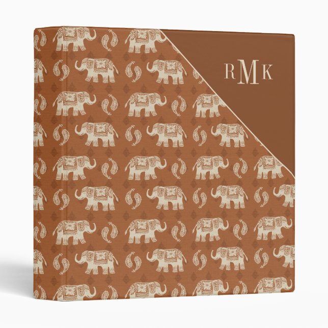 Monogram | Elephant Orange Caravan Pattern 3 Ring Binder (Front/Spine)