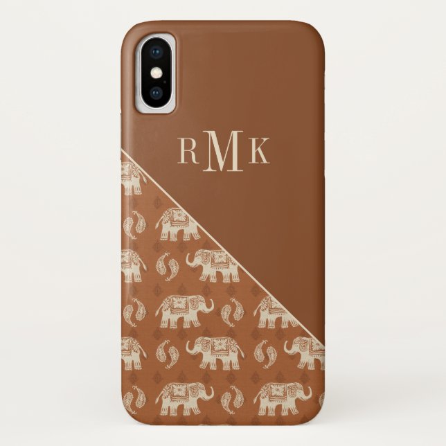 Monogram | Elephant Orange Caravan Pattern Case-Mate iPhone Case (Back)