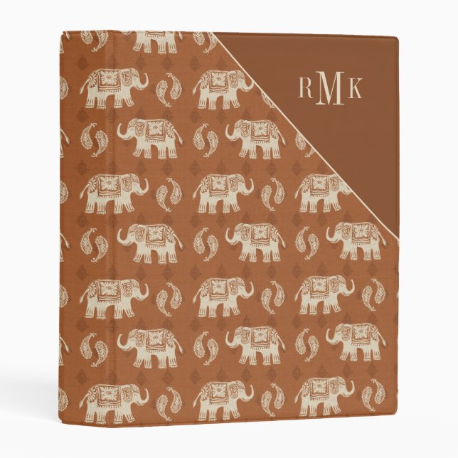 Monogram | Elephant Orange Caravan Pattern Mini Binder (Front/Spine)