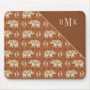 Monogram   Elephant Orange Caravan Pattern Mouse Pad