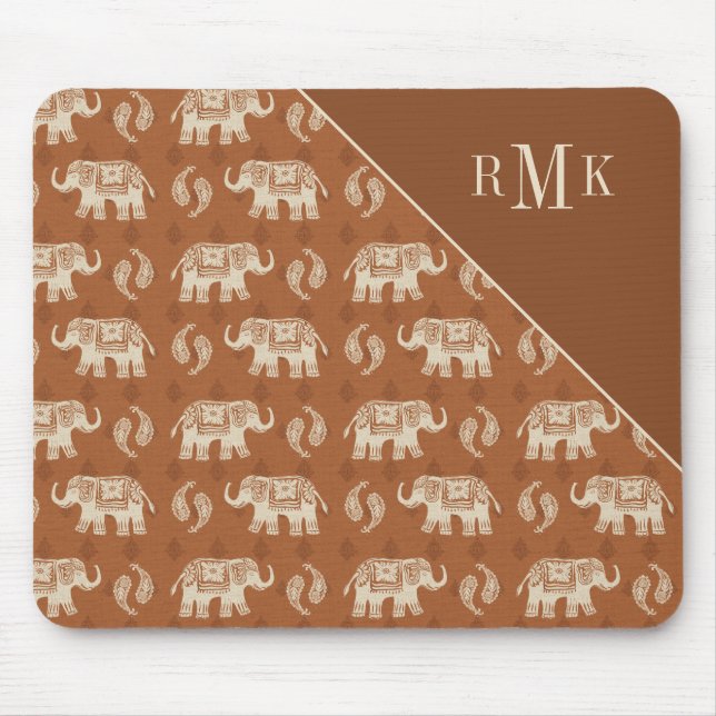 Monogram | Elephant Orange Caravan Pattern Mouse Pad (Front)
