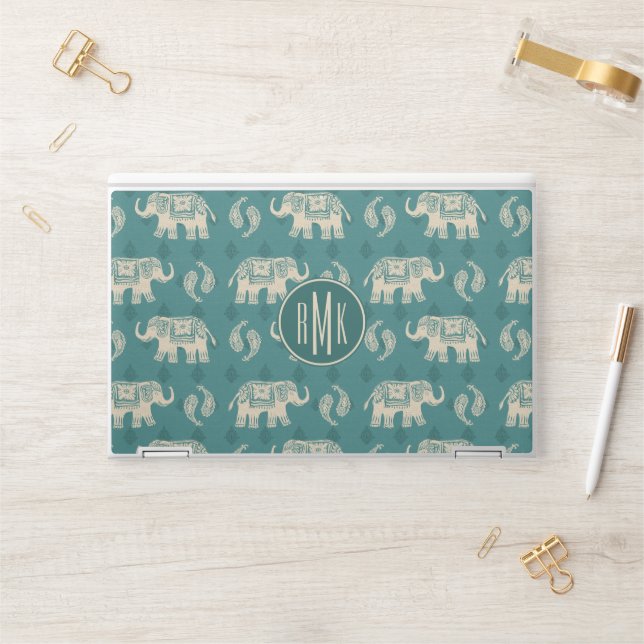 Monogram | Elephant Teal Caravan Pattern 2 HP Laptop Skin (Desk)