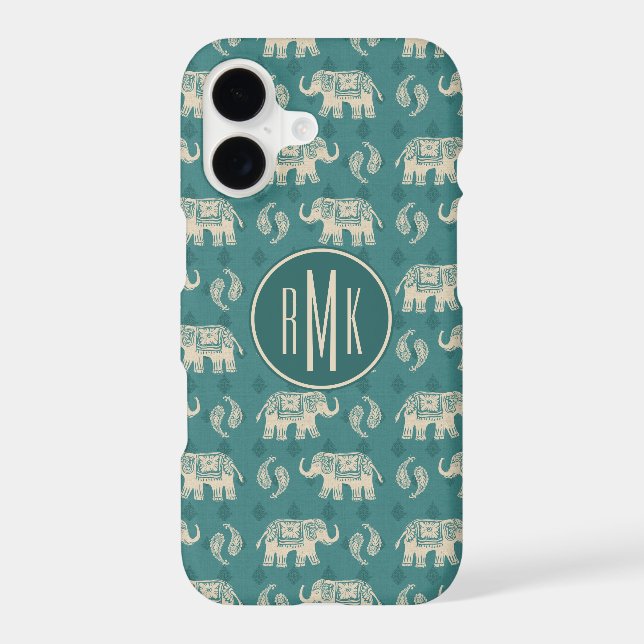 Monogram | Elephant Teal Caravan Pattern Iphone Case (Back)