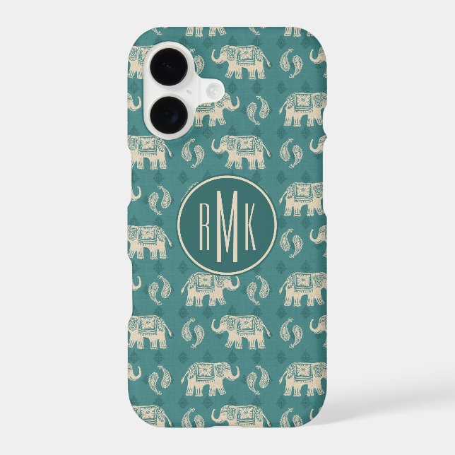Monogram | Elephant Teal Caravan Pattern Iphone Case (Back)
