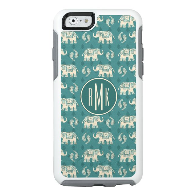 Monogram | Elephant Teal Caravan Pattern Otterbox iPhone Case (Back)