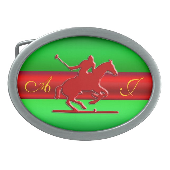 Monogram Embossed Polo Rider, red metal-effect Belt Buckle (Front)