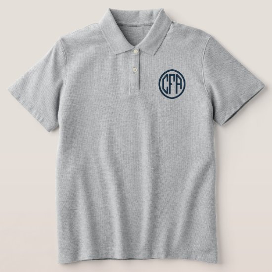 Monogram Embroidered Block Font Navy Blue Gray Embroidered Polo Shirt