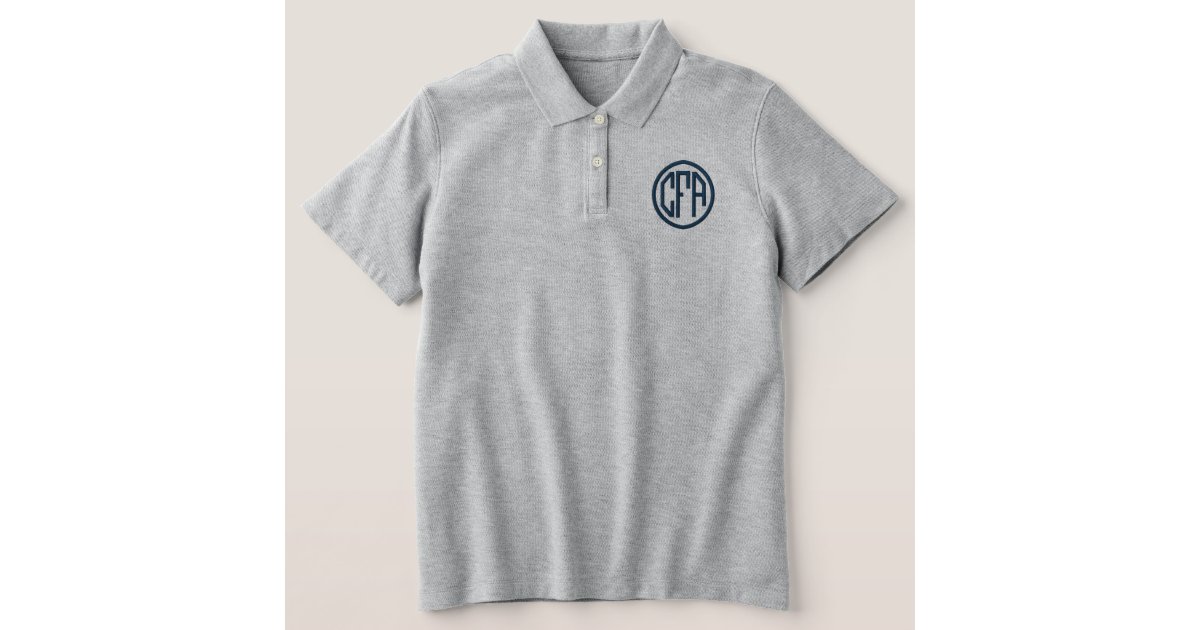 Monogram Embroidered Block Font Navy Blue Gray Embroidered Polo Shirt