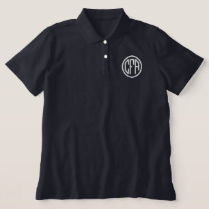 Monogram Embroidered Block Font Navy Blue White Polo Shirt
