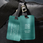 Monogram Emerald Green Brushed Metal Luggage Tag<br><div class="desc">Personalized Monogram Emerald Green Brushed Metal Luggage Tag.</div>
