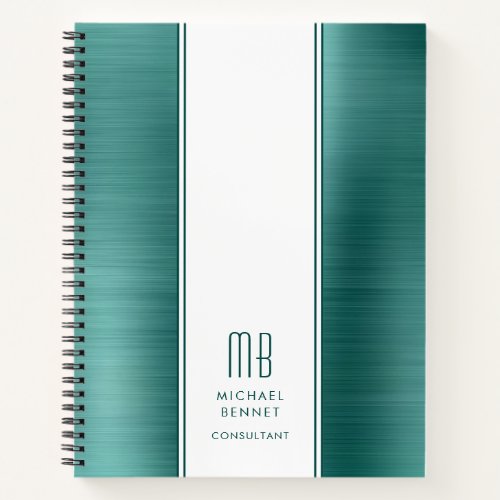 Monogram Emerald Green Brushed Metallic Business Notebook