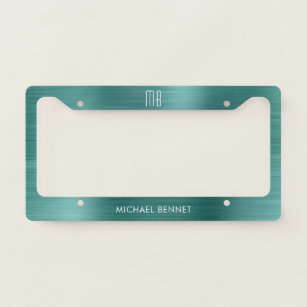 Monogram Emerald Green Brushed Metallic License Plate Frame