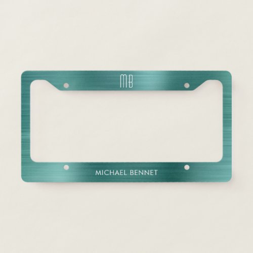Monogram Emerald Green Brushed Metallic License Plate Frame