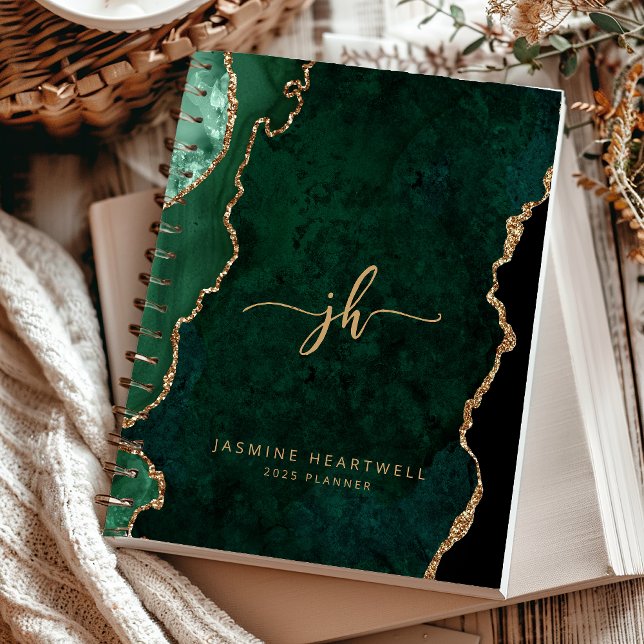 Monogram Emerald Green Gold Agate 2025 Planner (Creator Uploaded)