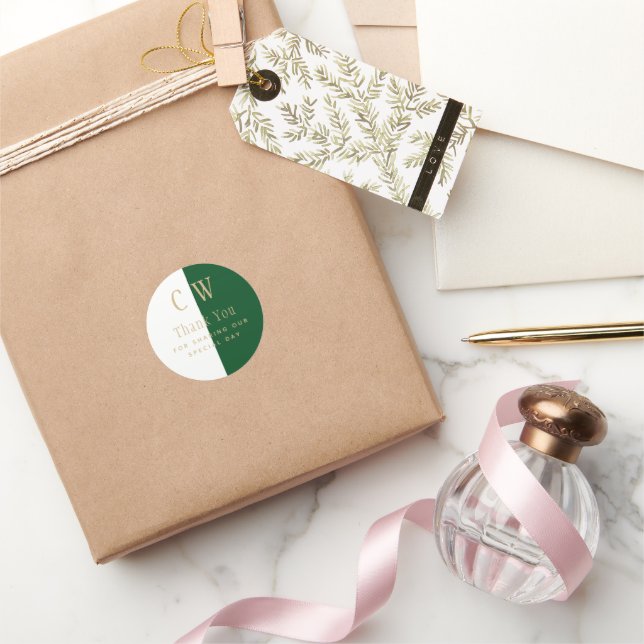 Monogram Emerald Green Gold Wedding Favor Gift Bag Classic Round Sticker (Gifting)